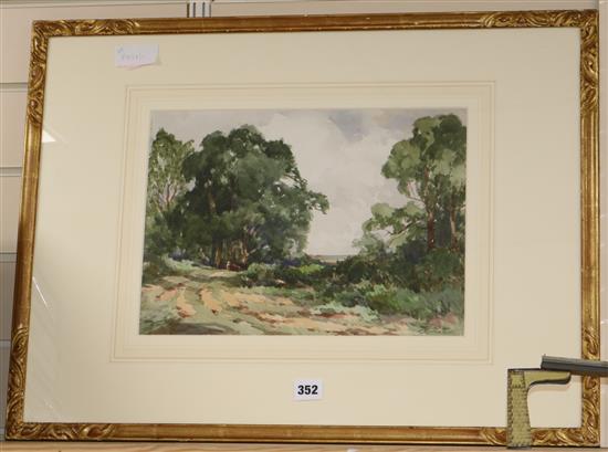 Charles Harrington, watercolour, Track through a copse